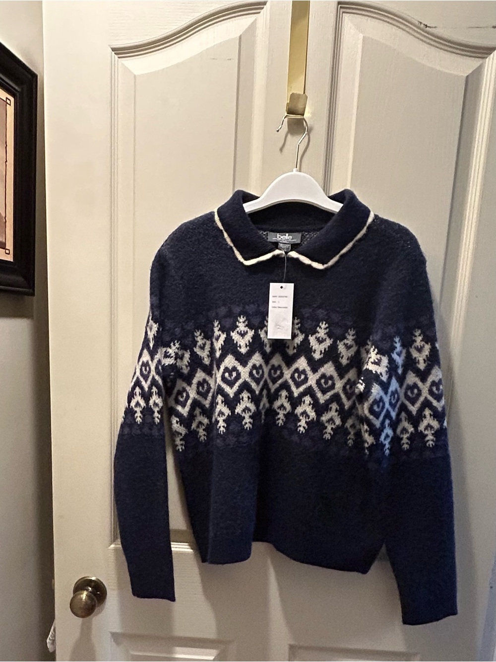 Belldini Navy & White Fair Isle Polo Collar Sweater